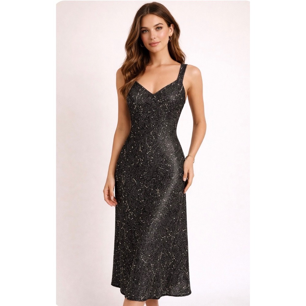 Cabernet Sleepwear Black White Swirl Dot V-Neck Midi Nightgown S 
Whimsical goth